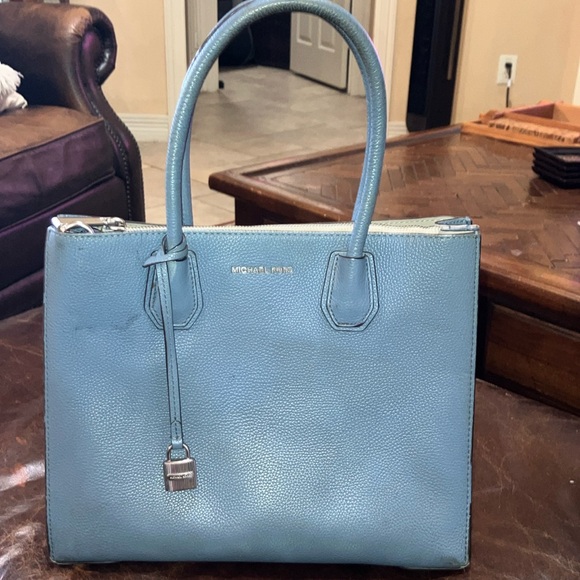 Michael Kors Handbags - Michael Kors slate blue Leather Tote Bag with silver lock and hardware